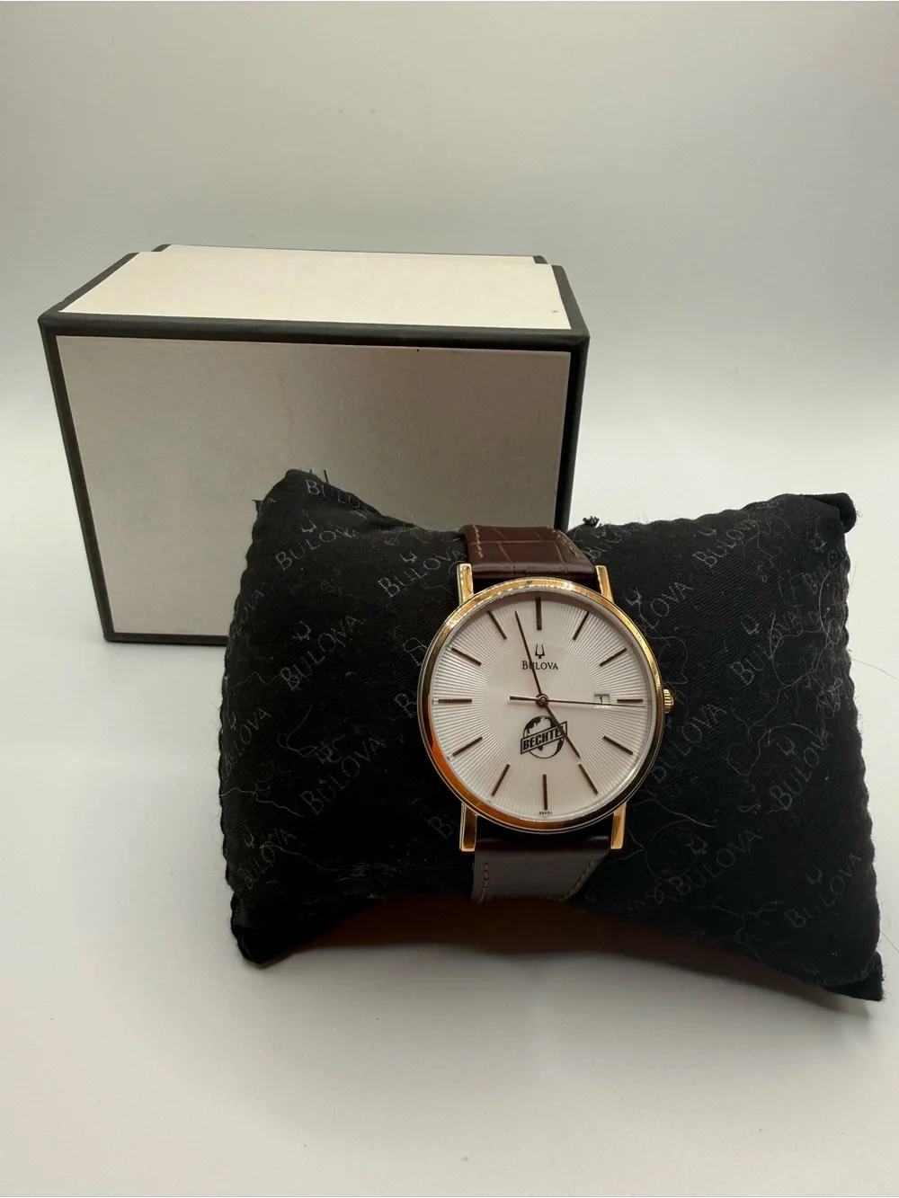 BULOVA Mens Classic Look Bechtel Recognition  Stainless Steel Genuine Leather